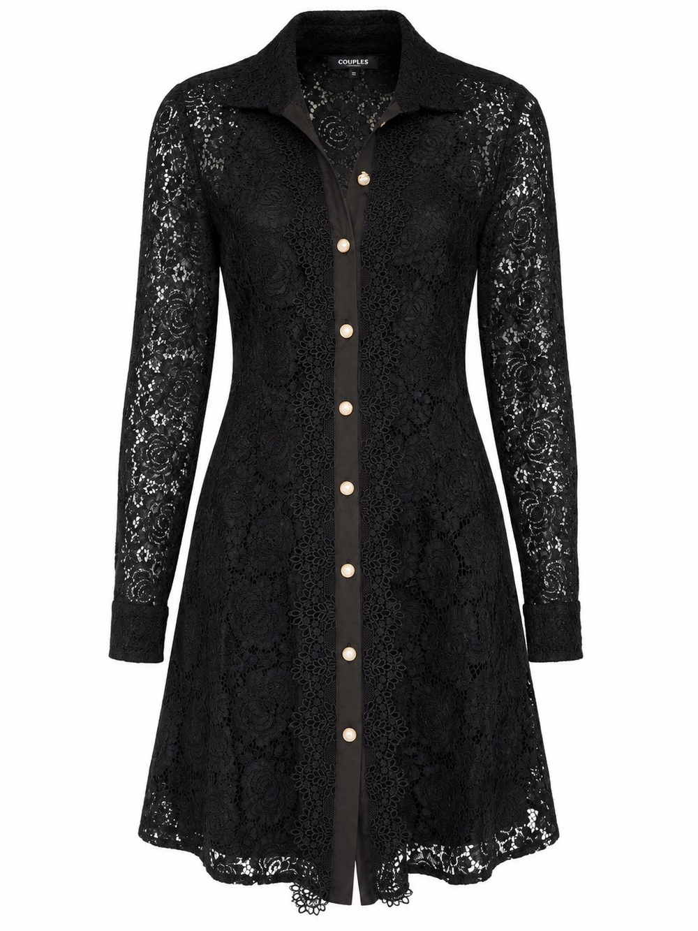 The Kooples Black Lace Long-Sleeve Button Dress